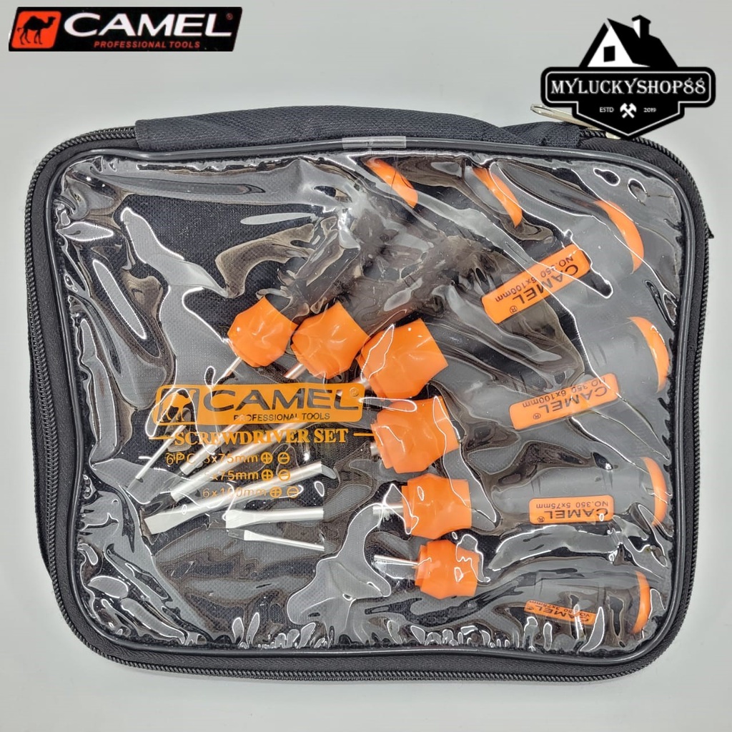 Camel Obeng Set Kombinasi 6 pcs Obeng Plus Minus Magnet 6pcs Bonus Tas