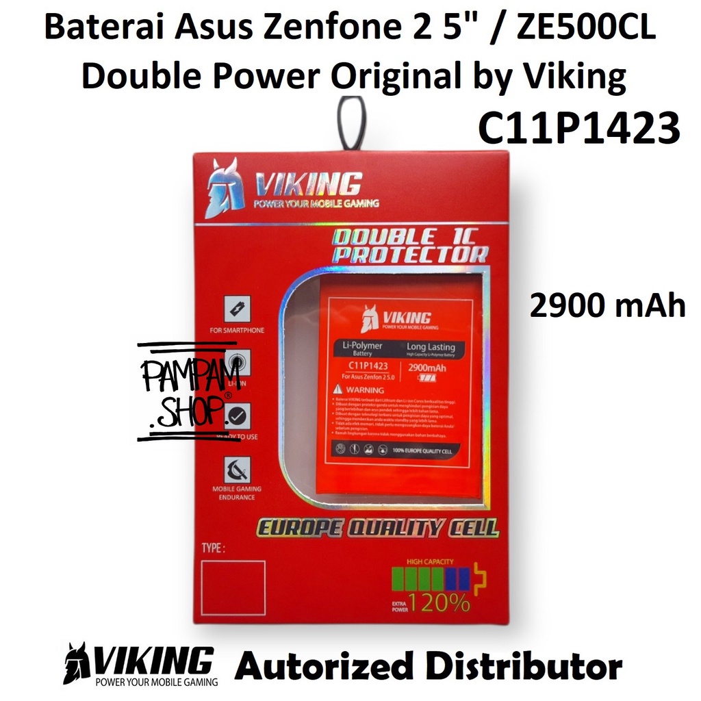 Baterai VIKING Double Power Original Asus Zenfone 2 5 Inch ZE500CL C11P1423 Batre Batrai Battery HP Handphone 5&quot; 5' Inci Ori