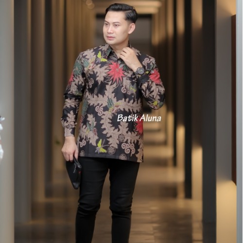 Baju Batik Pria Lengan Panjang Modern Premium hem batik pria lengan panjang pake puring Kemeja Batik Pria Modern Lengan Panjang Casual Modis Slim Fit Trendy Masa Kini Fashion Batik Aluna Full Furing