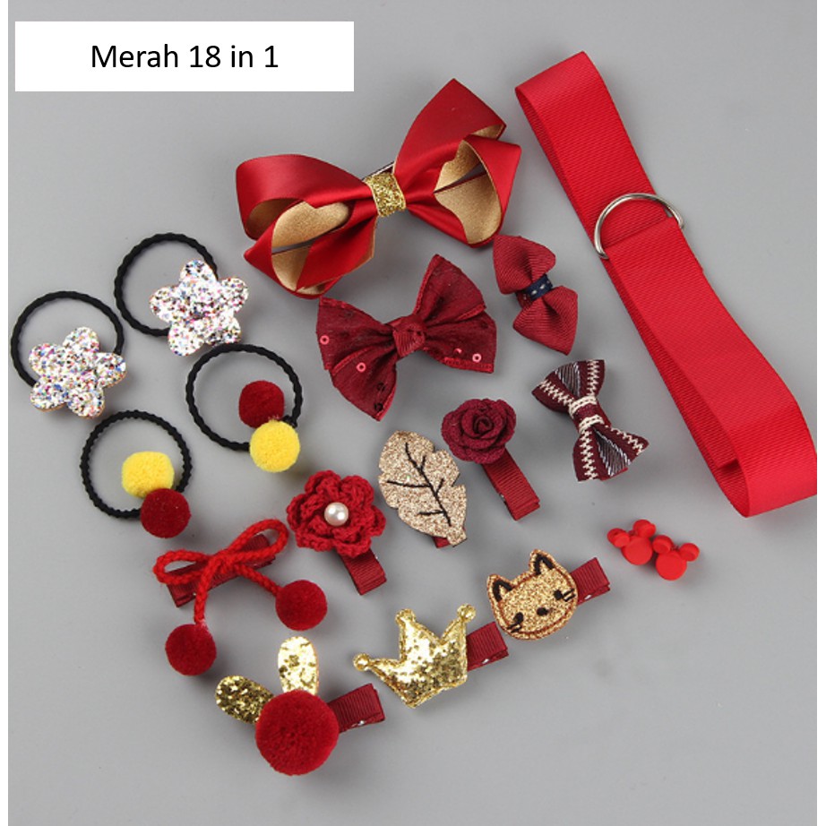 SAO - F521 Ikat Rambut 18 in 1 Fashion Wanita / Accesories Rambut Import / Jepit Rambut / Souvenir Aksesoris Rambut-Merah