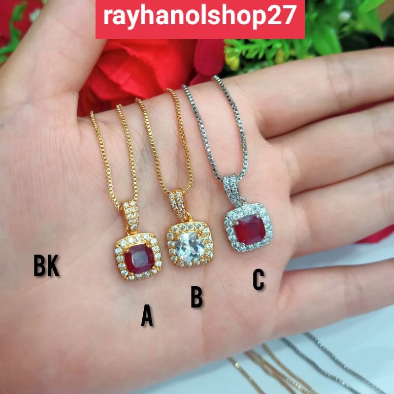 Xuping Perhiasan wanita kalung liontin batu permata mata satu mewah elegan warna gold dan silver