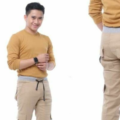 Celana Chino Cargo Panjang Pinggang Karet Pria Big Size 27-38 Kargo Premium Chinos Cotton Combed