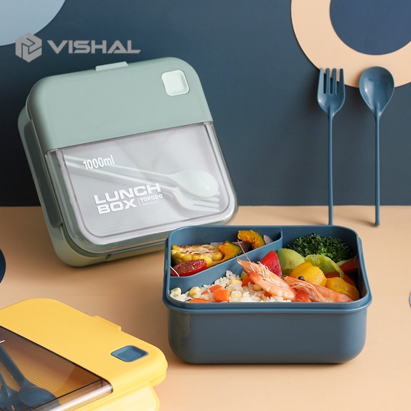 VISHAL Kotak Makan/Free Sendok/Anti Bocor Lunch Box Jerami BPA Free