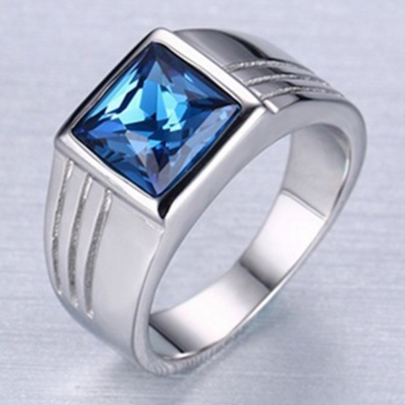 Cincin Pria Hias Batu Sapphire Biru Cubic Zirconia Berlian Untuk Pernikahan