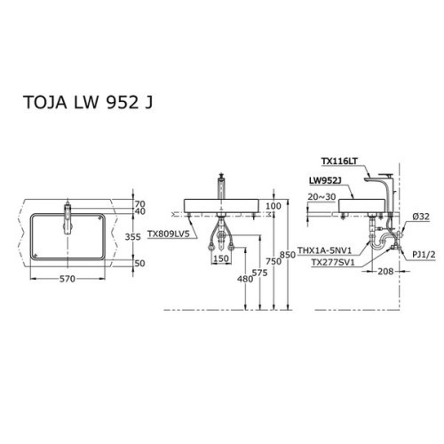 Wastafel Toto LW 952 J Body Only