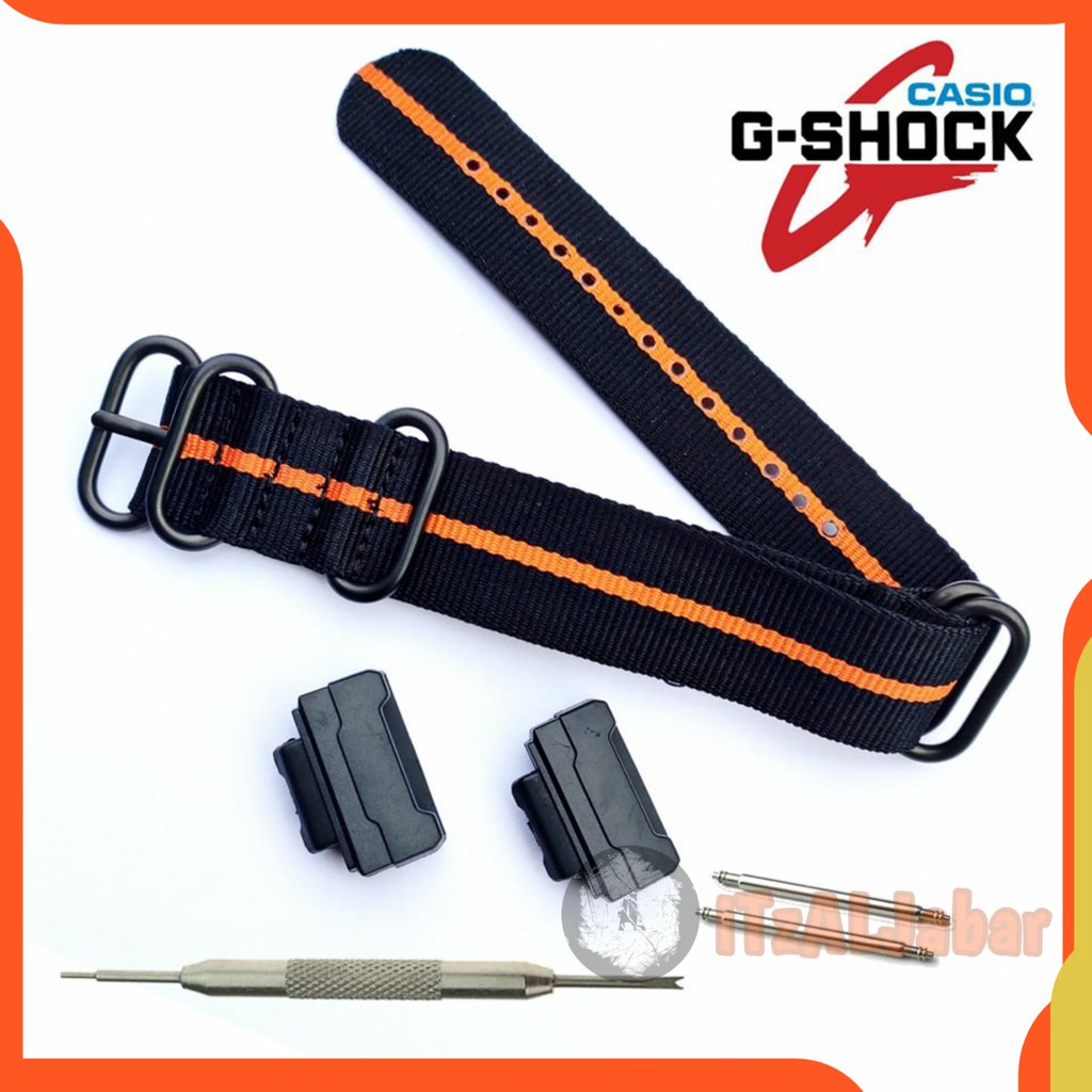 Tali jam tangan Casio G shock 16mm Nylon Zulu strap Adapter - Hitam oren