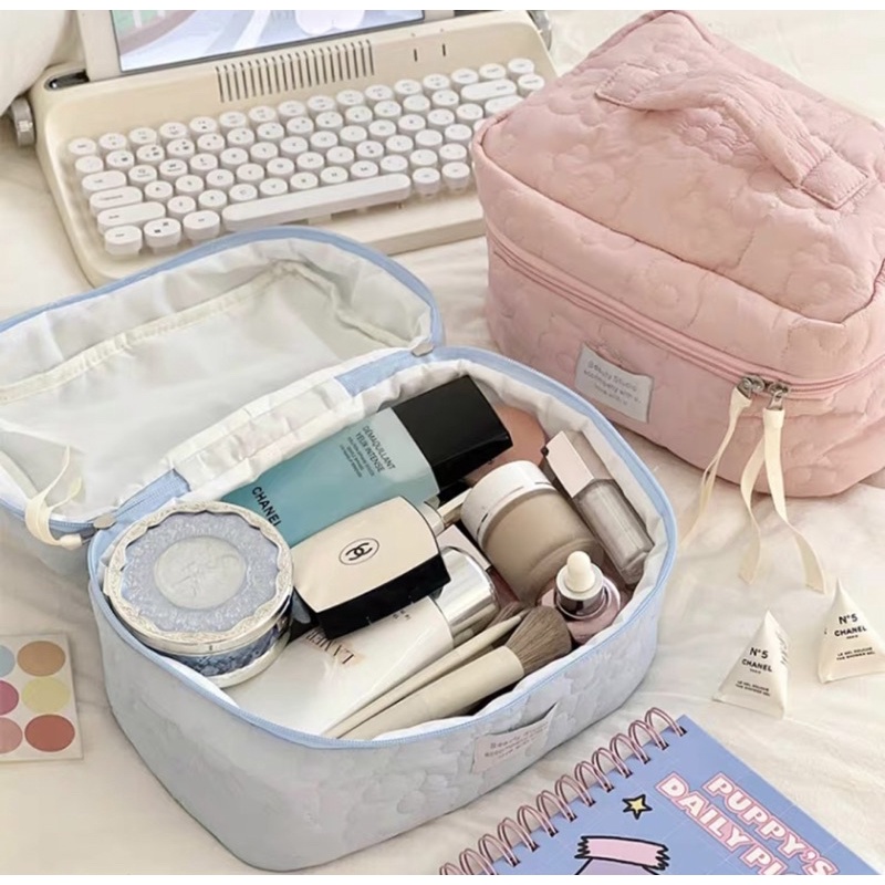 TRAVEL COSMETIC BAGS PREMIUM PASTEL COLOR / TAS KOSMETIK SKINCARE FLUFFY LUCU/ KOREAN POUCH MAKEUP  WANITA TRENDY