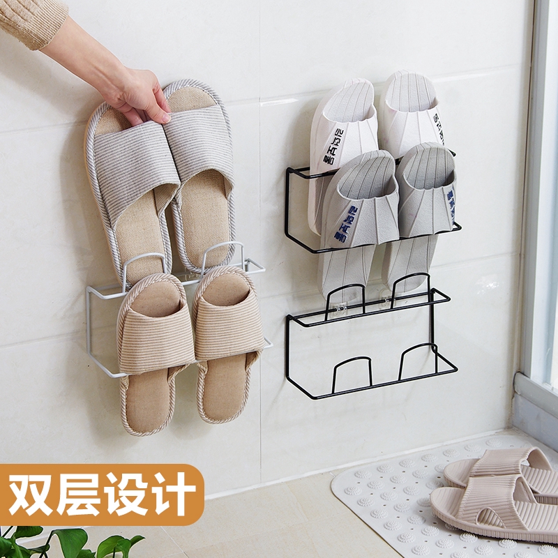 Punch Free Iron Art Shoe Rack Bathroom Slippers Shelf Door Living Room Simple Shoe Bracket Suction Wall Mounted Shoe Storage Rack Shopee Indonesia