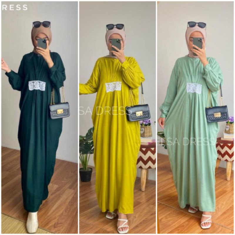 BISA COD ELSA DRESS KAFTAN GAMIS KATUN RAYON KAHATEX POLOS BUSUI JUMBO BAJU KURUNG KALONG LOWO BATWI