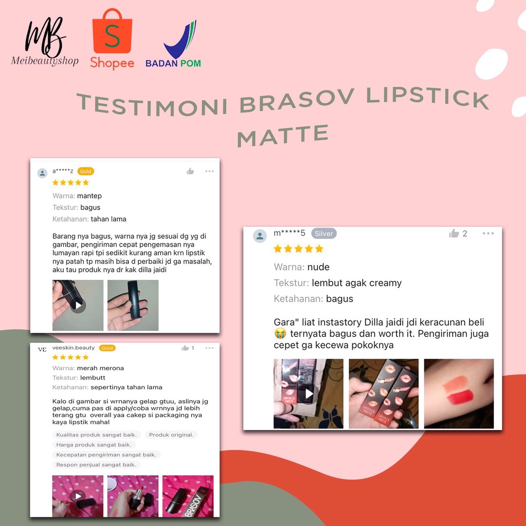 BRASOV LIPSTICK MATTE HALAL BPOM 3.8GR