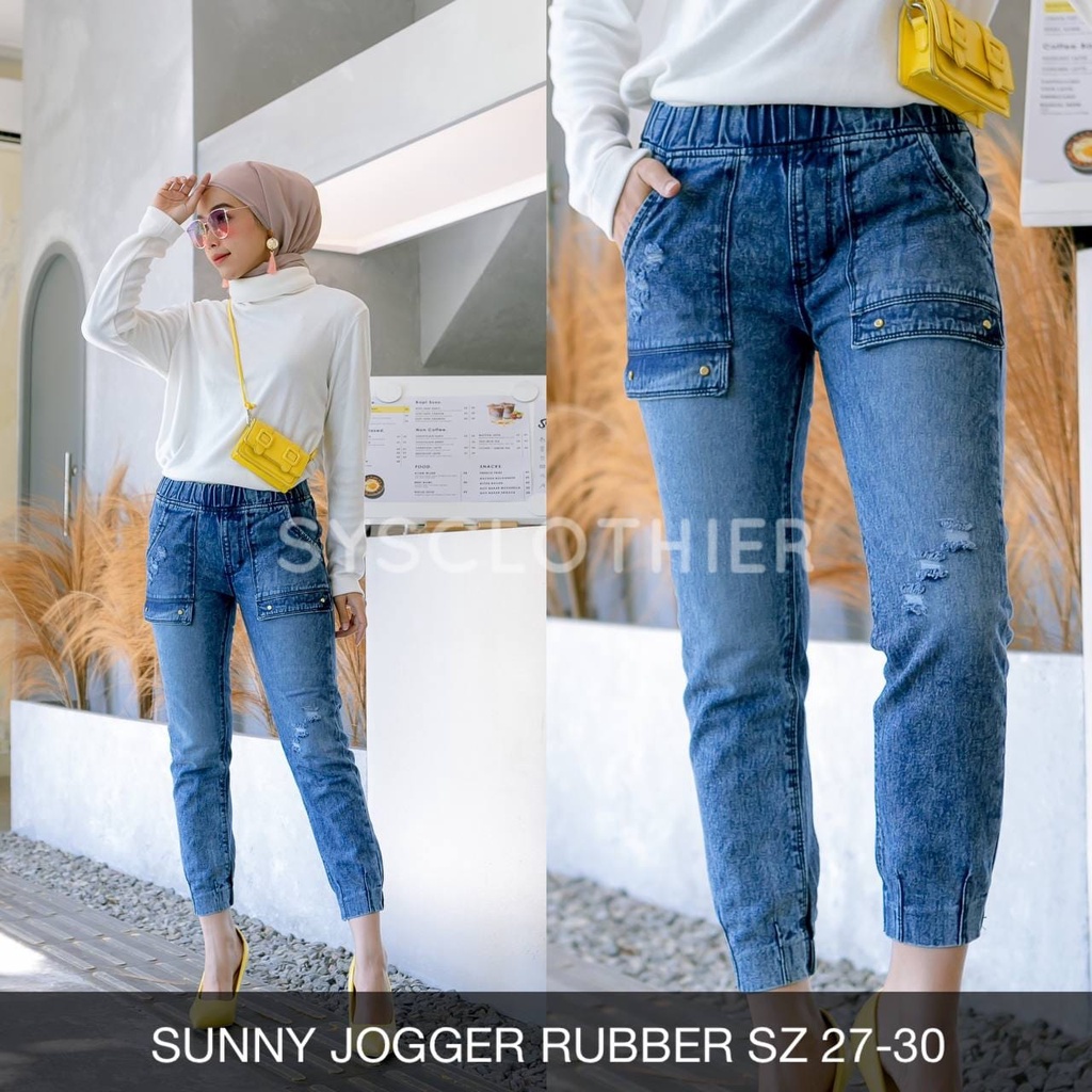 CELANA JEANS WANITA SUNNY JOGGER RUBBER