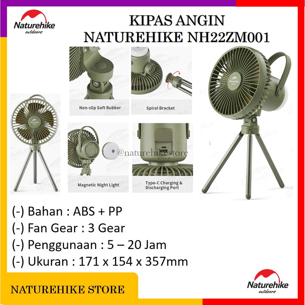 Kipas Angin NATUREHIKE NH22ZM001 Mini Cooling Fan Portable Pocket 8000mAh 4.5W Recharge Battery Lipa