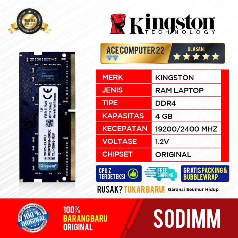 KINGSTON SODIMM DDR4 4GB PC 19200 / 2400MHz