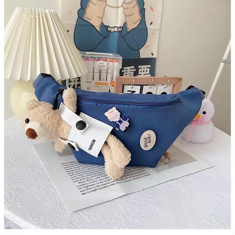 TAS PINGGANG WAIST BAG SELEMPANG KANVAS IMPOR BONEKA BEAR LUCU 6611