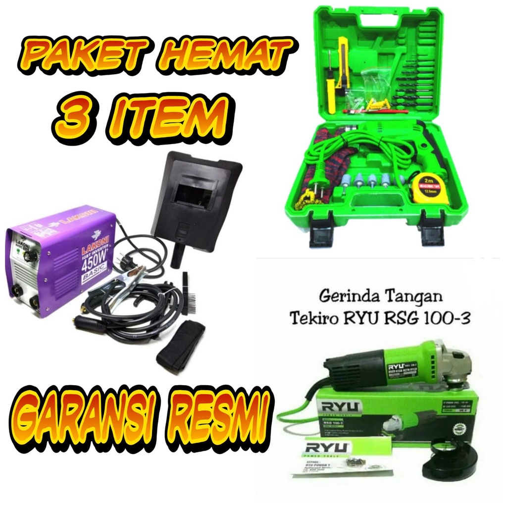 Paket NEW Lakoni Mesin Las Listrik 450 Watt Trafo Las Inverter Lakoni Basic 124IXR 450 Watt FULL SET