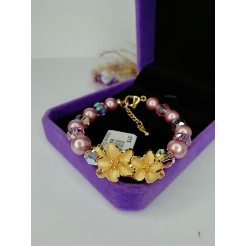 gelang emas kadar 375 full batu crystal mutiara swarovski.