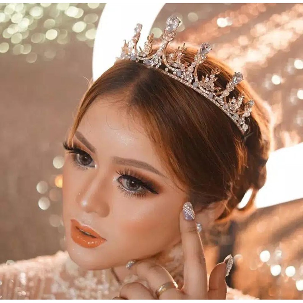 Tetes Air Crown - Mahkota Diamond Mutiara - Aksesories Pengantin - Bride