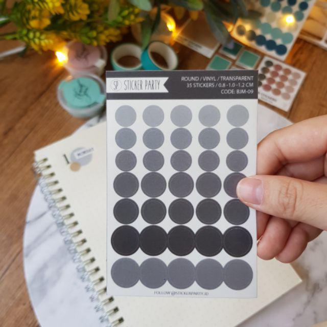 [Sticker Party] Sticker Dot Mini Transparan Bulat Warna Palette Gradasi 0,8 CM- 1CM-09-Black