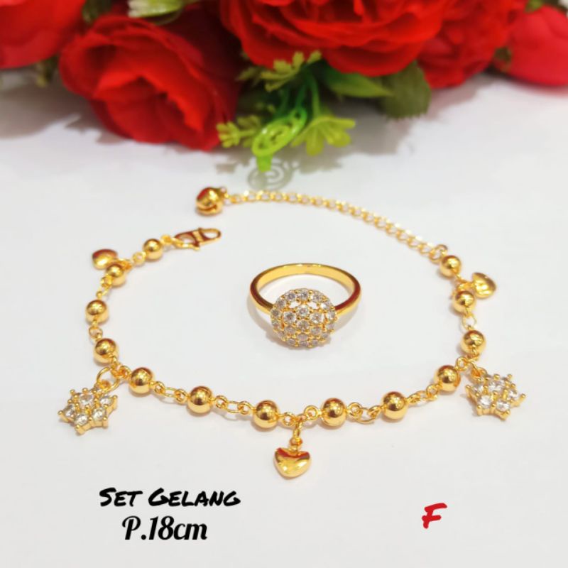 Set TITANIUM Gelang Dewasa Rantai Jurai permata+Cincin elok menawan Anti karat