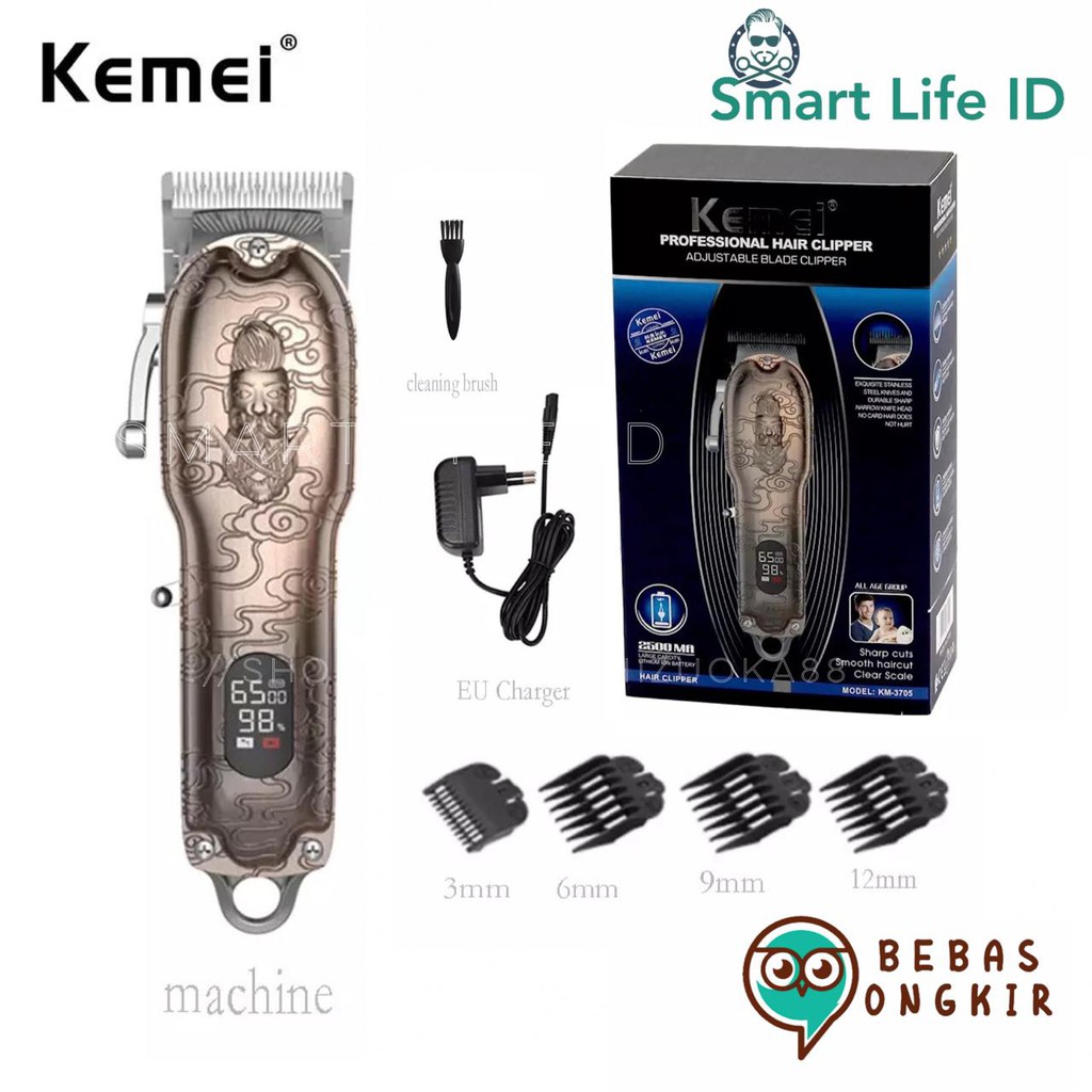 Kemei KM 3705 Alat Cukur Rambut Hair Clipper Electric Cordless RPM Digital Mesin Cukuran KM-3705