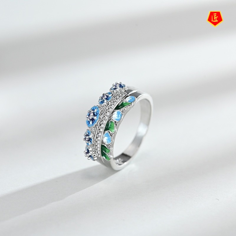 [Ready Stock]Fashion Elegant Flowers Ring Earrings Set