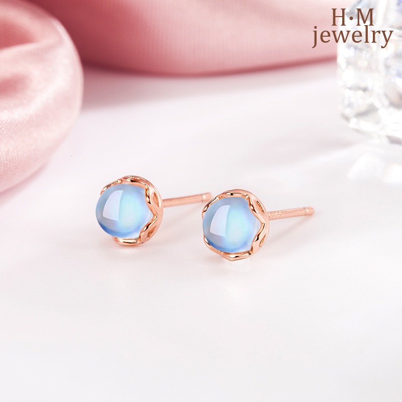 Moonstone Stud Earrings Women's 2022 New Sweet Glaze Earrings Special-Interest Design High-Grade Earrings Summer