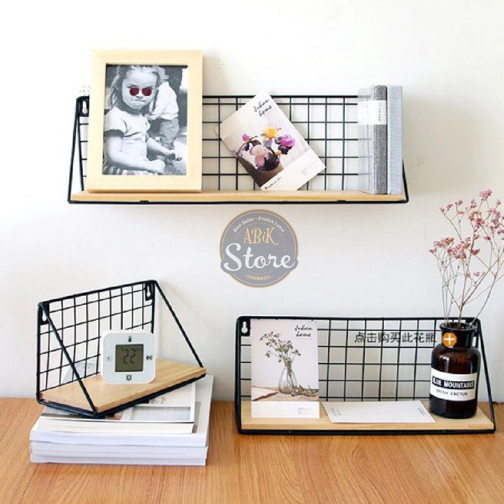 RADIT Hitam Putih Rak Dinding Besi Serbaguna Rak Bumbu Dapur Display Dekorasi Kamar Rak Dinding Tempel Rak Gantung / Abik Store
