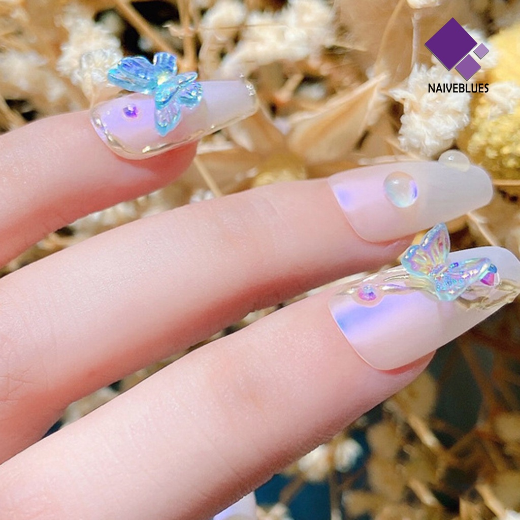 Naiveblue &gt; 8Pcs / Set Ornamen Kupu-Kupu Aksen Berlian Imitasi Untuk Aksesoris Nail Art / Manicure DIY