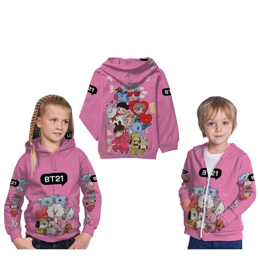 BT21 X BTS KOREA Hoodie Jaket Sweater Anak Perempuan Fullprint GRATIS pakai nama