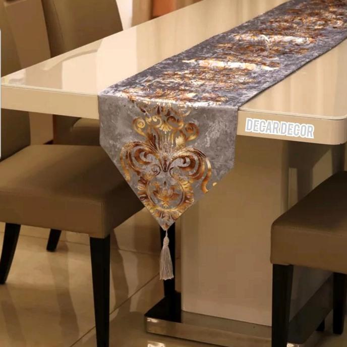 ,,,,,,,] table runner panjang - Bed Runner Bludru Suede Mewah 250 cm - abu abu