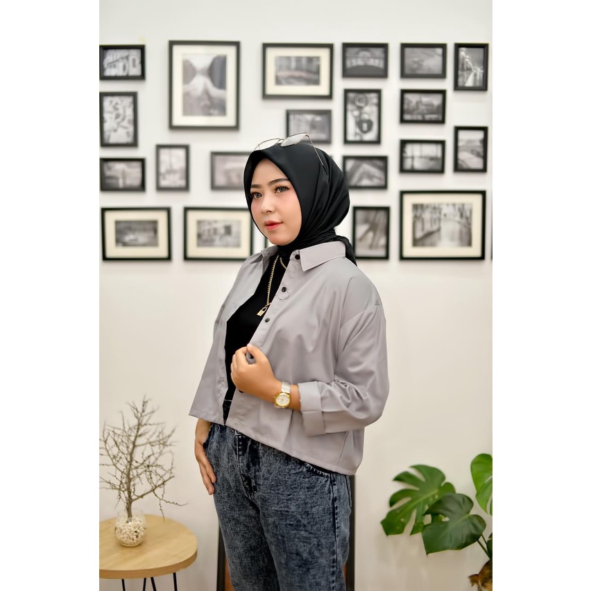 KEMEJA CROP TOP ATASAN LENGAN PANJANG KEKINIAN BLOUSE WANITA NAZELLA SHIRT MURAH TERBARU KEMEJA KROP CASUAL