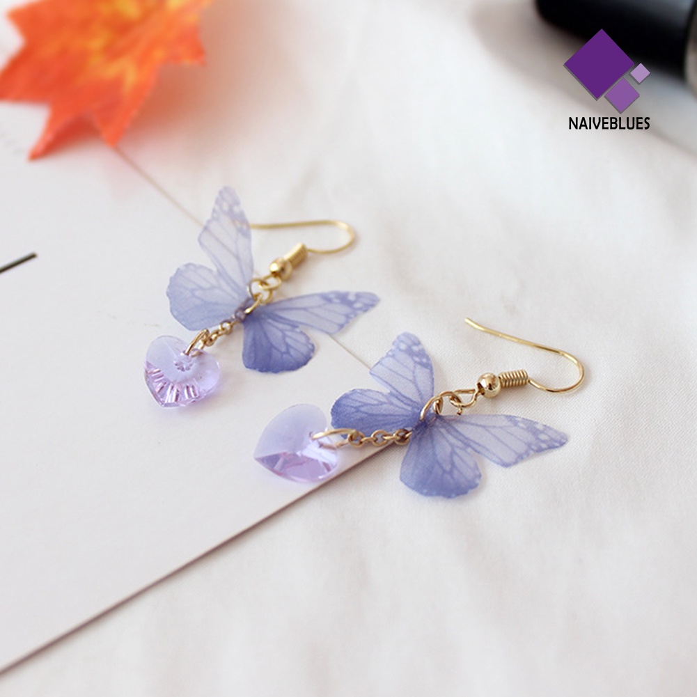 Anting Kait Model Butterfly Heart Menjuntai Gaya Elegan Untuk Wanita