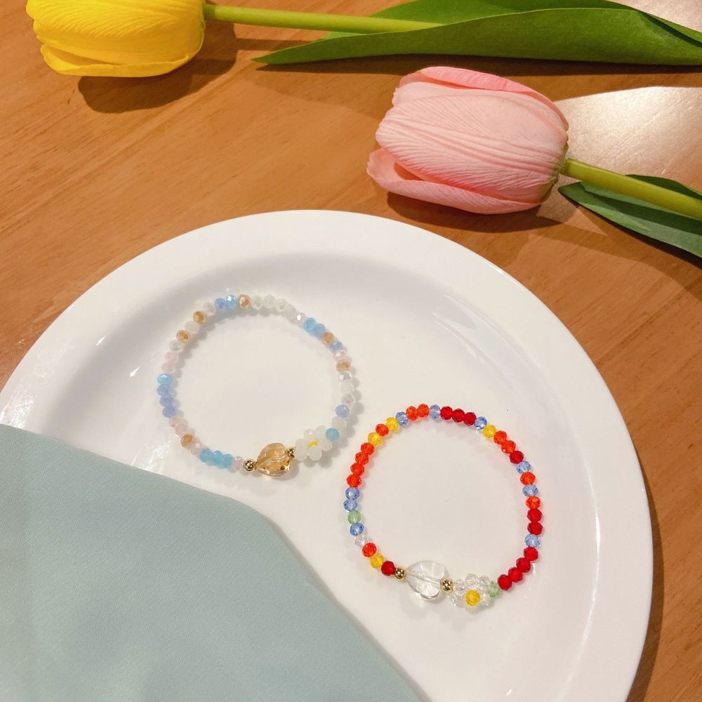 Korean Summer Flowers Crystal Beaded Bracele Niche Design Sense of Girls' Bracelets Sweet Heart Jewelry