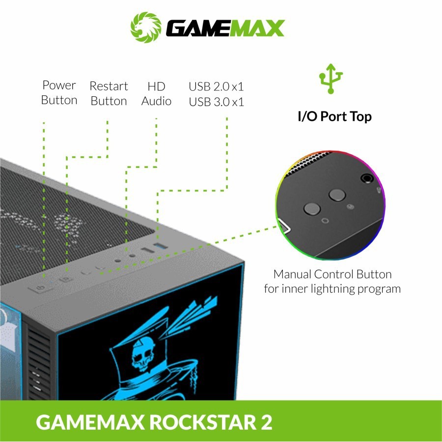Gamemax Casing PC Gaming RockStar 2 with ARGB LED PWM and Remote Control
