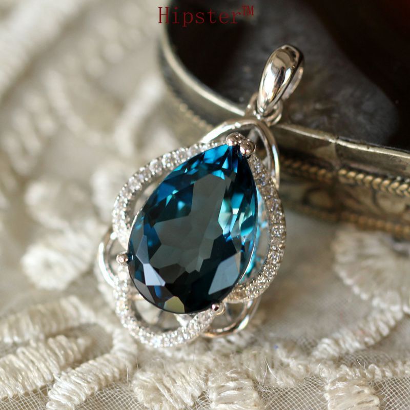 New Hot Fashion Platinum Blue Crystal Full Diamond Pendant Necklace