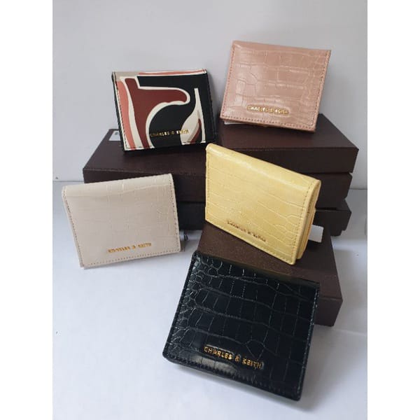 NEW!!!DOMPET KARTU/CARD HOLDER/ CHARLES &amp; KEITH/CK CROCO PRINTED SHORT WALLET MINI FREE BOX # 3385