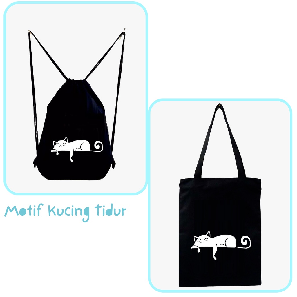 NEW Totebag / Stringbag Motif Kucing Tidur bahan kain drill halus || Kiiyoomii ||