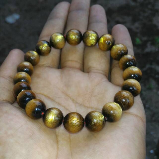 Gelang Tali Arus Hitam Kilau Emas - 10mm