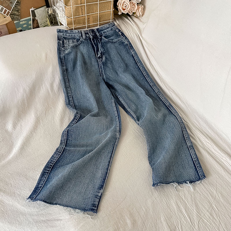 Korean Style Rawis Highwaist Lurus Loose Celana Jeans Panjang Wanita Fashionable (realpict)