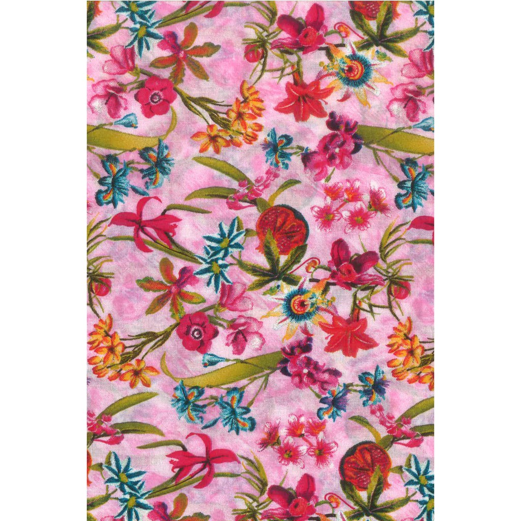 Bahan Kain Termurah & Berkualitas Katun Print Motif Bunga Pink
