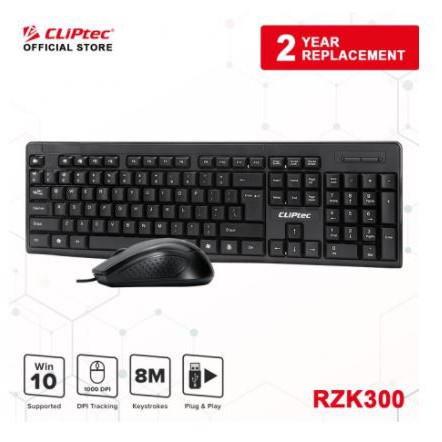 keyboard mouse cliptec wired usb 2.0 combo bundle membrane 104 key 1000dpi optical rzk-300 rzk300