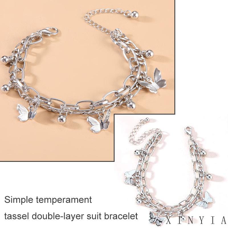 Xia.id Gelang Tangan Wanita Model Manik Butterfly Ball Rumbai Lapis Ganda