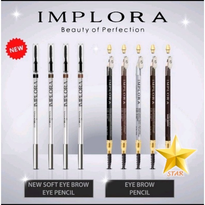 ORIGINAL Pensil Alis Implora Eyebrow Pencil  2 in 1 Soft Type Eye Brow