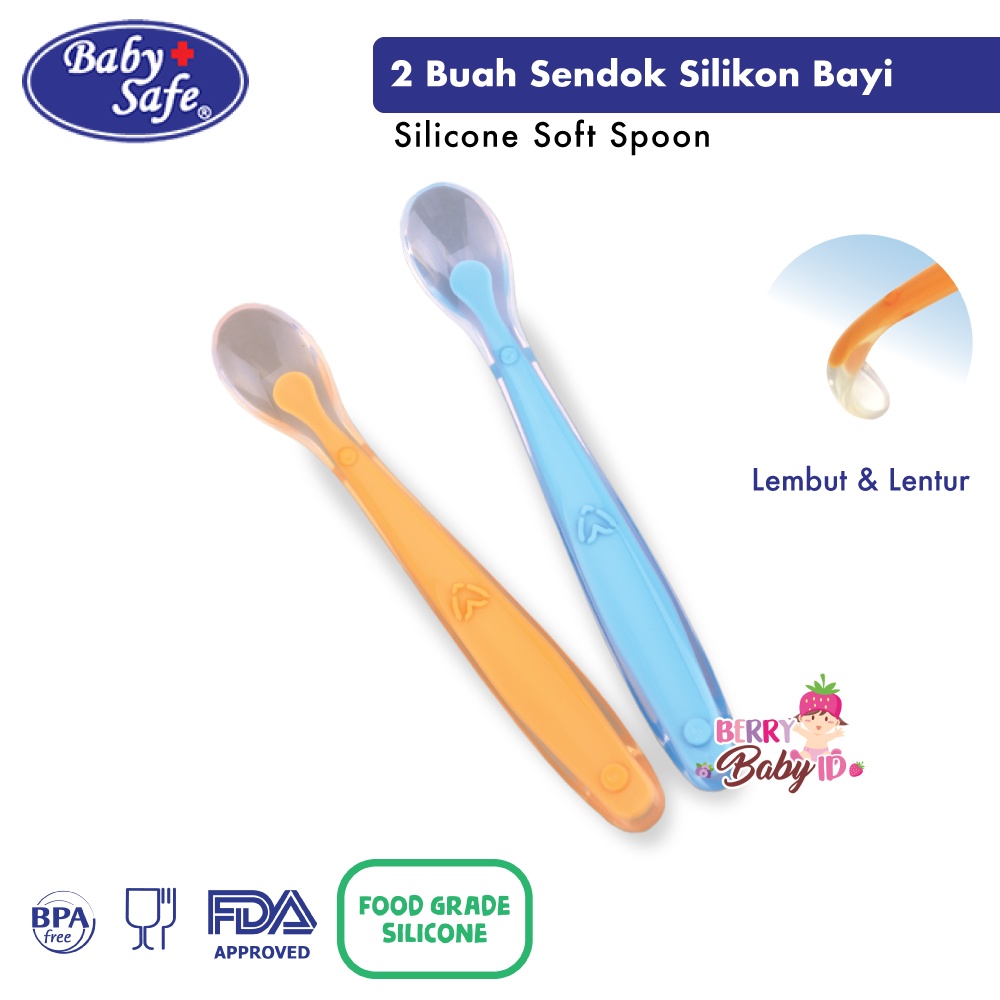 Baby Safe Silicone Soft Spoon 2 Sendok Silikon Bayi SC009 BBS054 Berry Mart