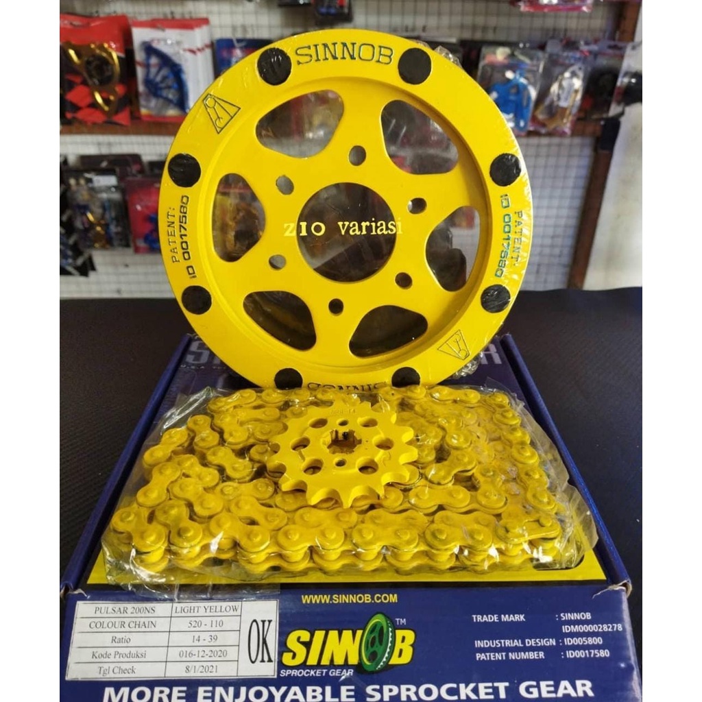 Sinnob Sprocket Gear Paket Depan Belakang Rantai Pulsar 200 NS Yellow Red Black