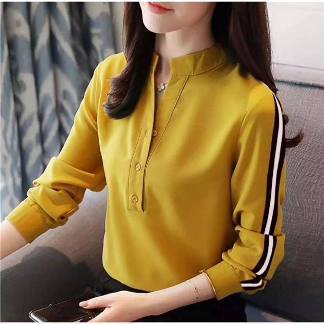 Fourfashion BLOUSE LUNAYA / BLOUSE ELVINA LIST TANGAN WANITA