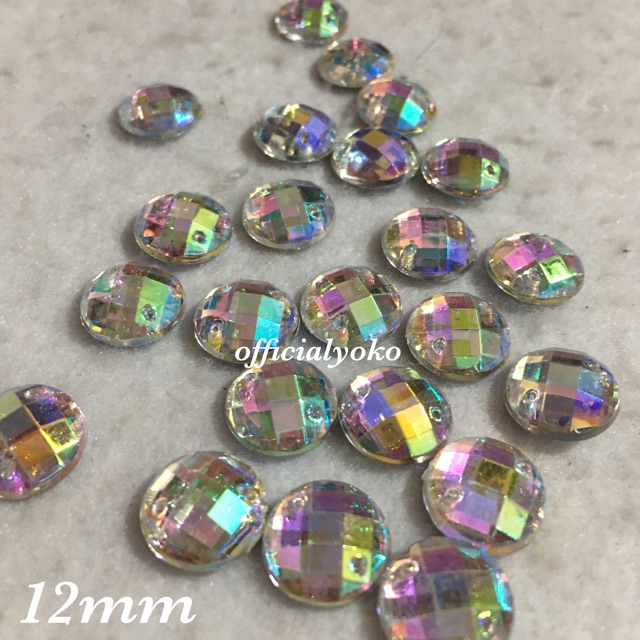 ( BELI 10 BUNGKUS GRATIS 1 ) Manik Resin Permata Bundar Pelangi 12mm (isi 8pcs)