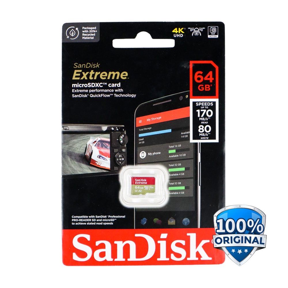 Sandisk MicroSDXC Extreme V30 A2 U3 4K 64GB - SDSQXAH-064G