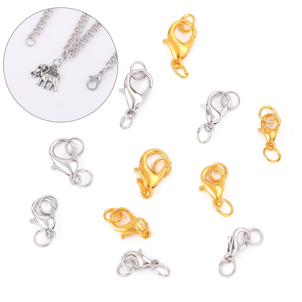 10 Set / Lot 10 12 14mm Lobster Clasp Dengan Jump Ring Konektor Untuk Membuat Perhiasan Gelang Kalung Rantai