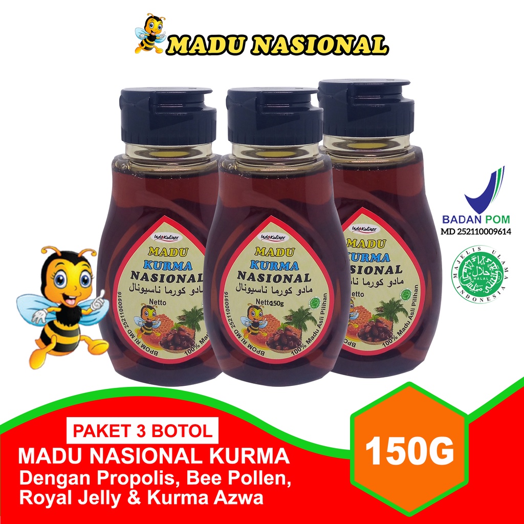 Madu Nasional Kurma Extra Royal Jelly 150 Gram ASLI Madu SIdr + Sari Kurma Ajwa - 3 Botol